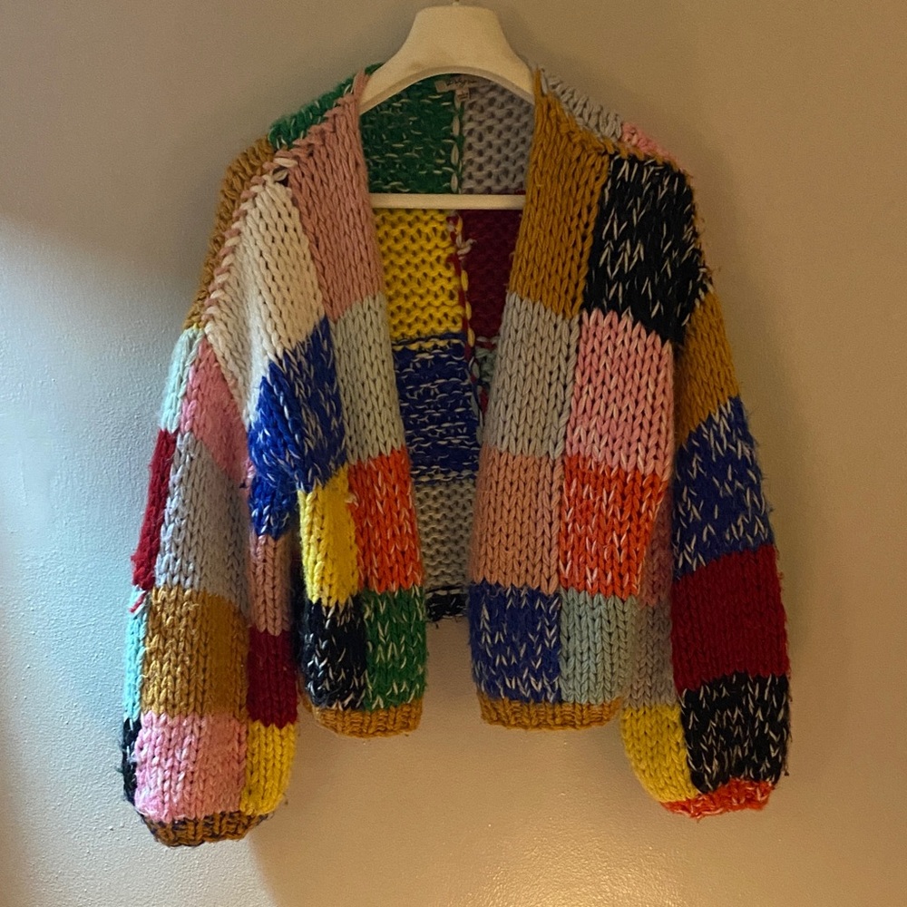 Colorful Patchwork Knit Cardigan